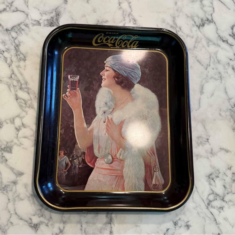 Coca-Cola Decorative Metal Tray with Pink-Dressed Lady Illustration
